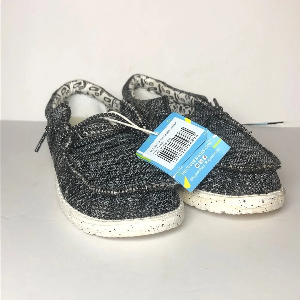 NWT Hey Dude Kids' Wally Sox Skater Black Slip-On Shoes